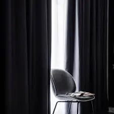 PLAIN DAMASK CURTAIN BLACK