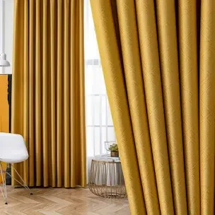 Plain Damask Curtain Yellow 